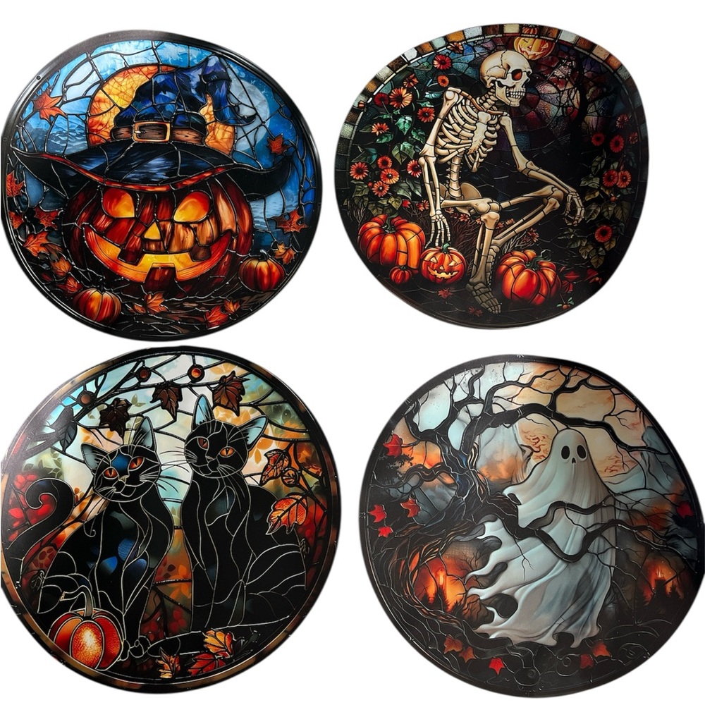 NWT Halloween Themed Window Clings set of 4 stained glass effect